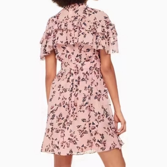 Kate Spade Prairie Rose Silk Mini Dress Pink Peony Floral Print Ruffle 8 - Picture 5 of 13